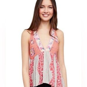Free People Dream Darlin Floral Patchwork Tank Top Size Small EUC